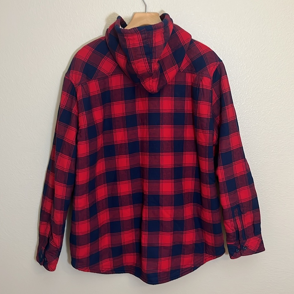 Boston Traders Red Navy Plaid Hooded Fleece Lined Jacket - Picture 5 of 9